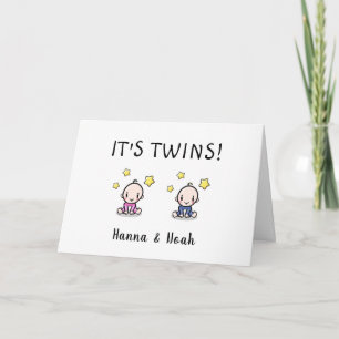 Congratulations On Your Twins, With Names, Custom  Card