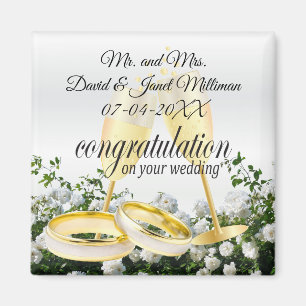 Congratulations on Your Wedding Day- White Roses Magnet