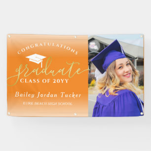 Congratulations Orange Gold Photo Graduation Banner