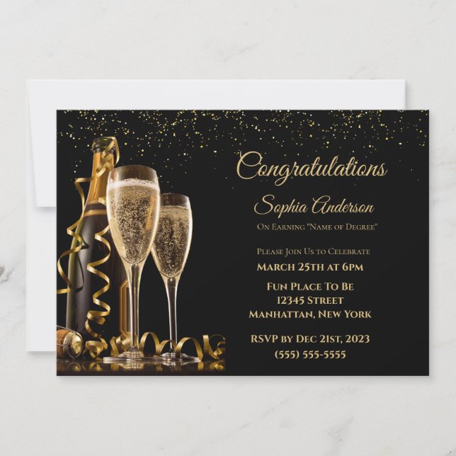 Congratulations Party-Black and Gold- Invitation (Front)