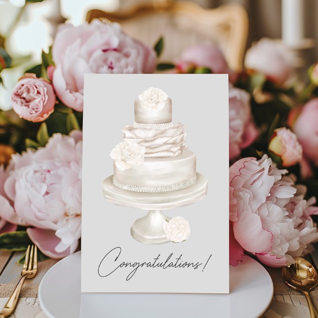 Congratulations Pearl Peony Wedding Cake Card (Creator Uploaded)