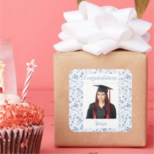 Congratulations Personalised Photo Text Stars Square Sticker