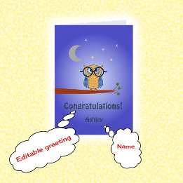 Congratulations personalized text clever night owl card