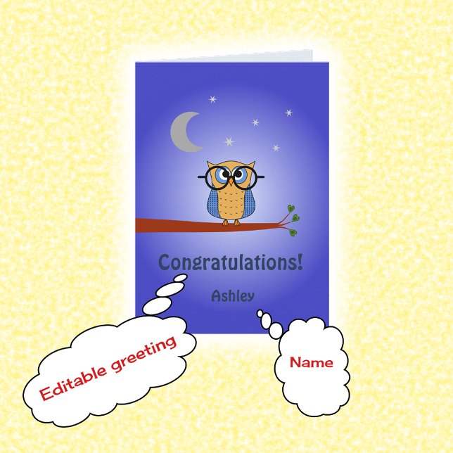 Congratulations personalized text clever night owl card (Creator Uploaded)