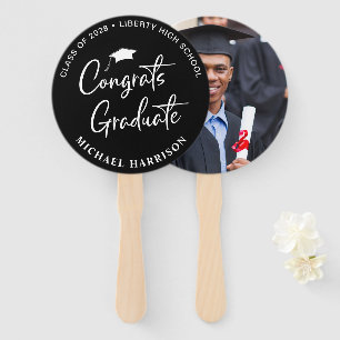 Congratulations Photo Black Graduation Hand Fan