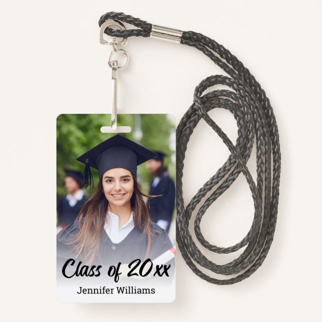 congratulations photo graduation elegant modern ID badge (Front with Lanyard)