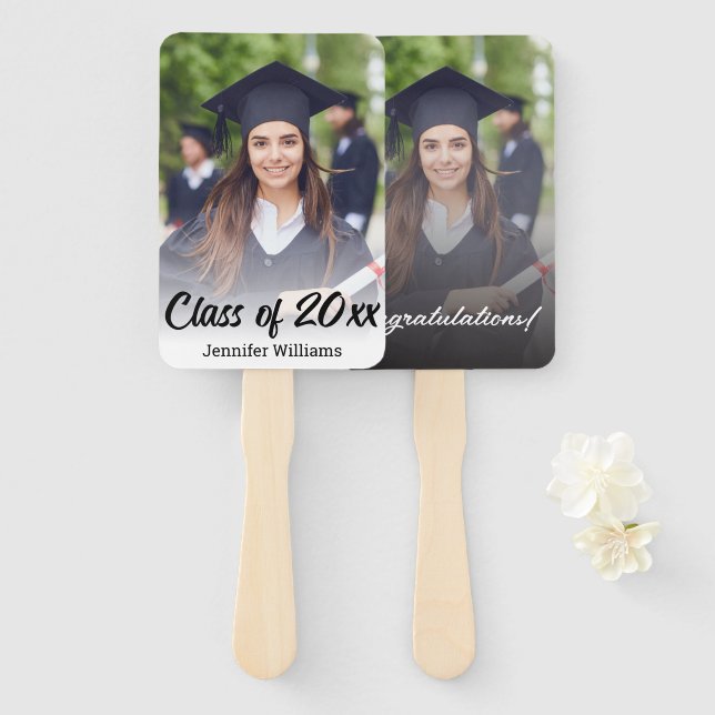 congratulations photo graduation elegant stylish hand fan (Front and Back)