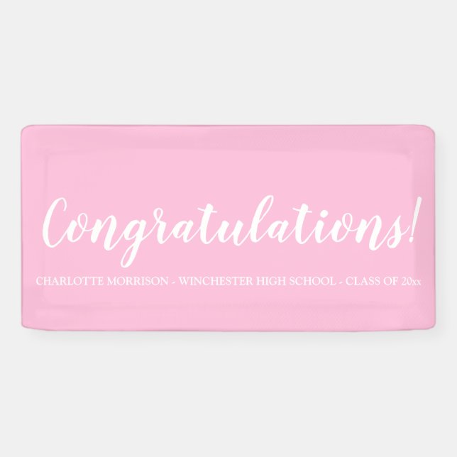 Congratulations pink custom script text graduation banner (Horizontal)