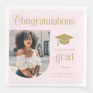Congratulations Pink Gold Grad Photo Arch Napkin