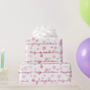 Congratulations Pink Plaid Dots On White   Wrapping Paper