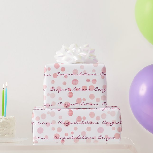 Congratulations Pink Plaid Dots On White   Wrapping Paper (Party Gifts)