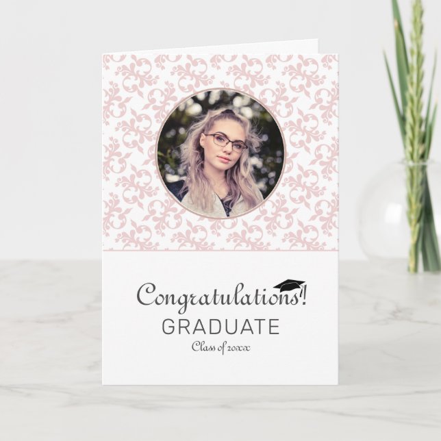 Congratulations Pink Rococo Graduation Photo  Card (Front)