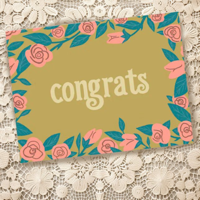 CONGRATULATIONS Pink Roses Frame Floral Custom Postcard (Sweet custom congratulations postcard with a floral frame)
