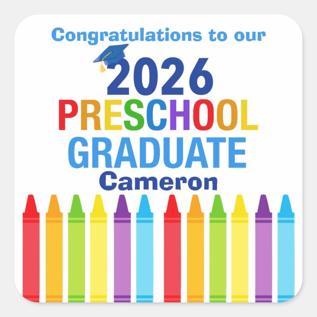 Congratulations Preschool Graduate Custom Party Square Sticker (Front)