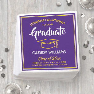 Congratulations Purple and Gold Modern Graduation Napkin