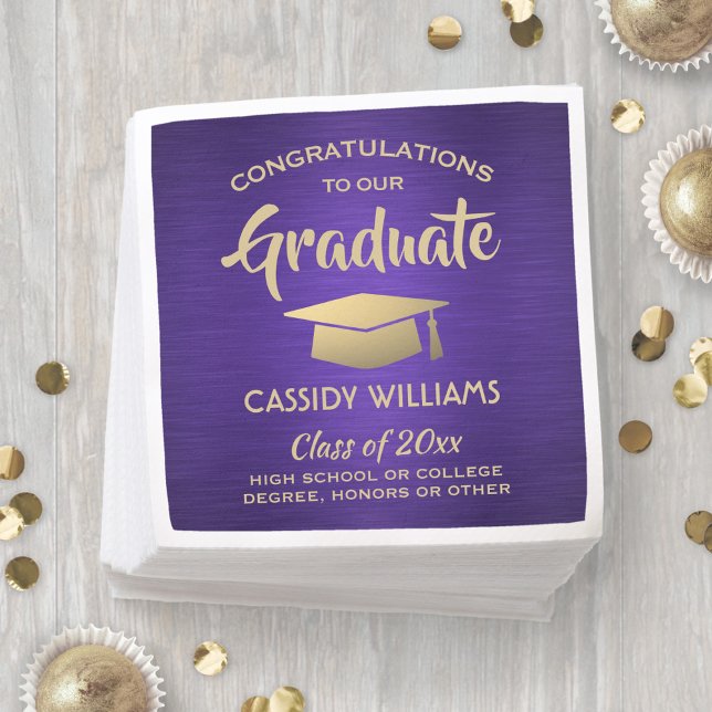 Congratulations Purple and Gold Modern Graduation Napkin (Creator Uploaded)