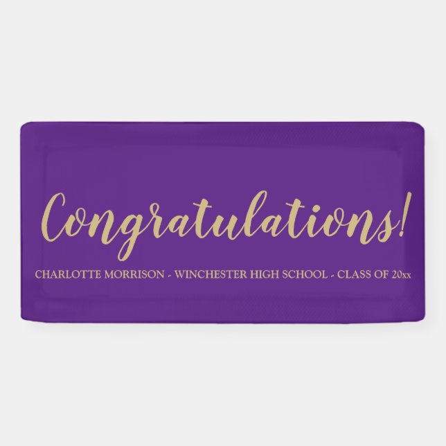 Congratulations purple gold custom text graduation banner (Horizontal)
