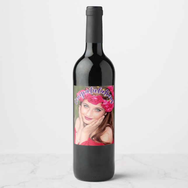 CONGRATULATIONS Purple OVERLAY TEXT Wine Label (Front)