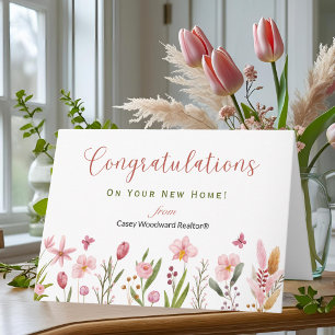 Congratulations Realtor Personalised Pink Flowers  Card