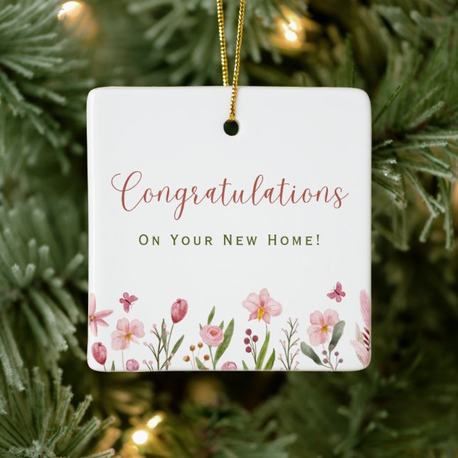 Congratulations Realtor Personalised Pink Flowers Ceramic Ornament (Tree)