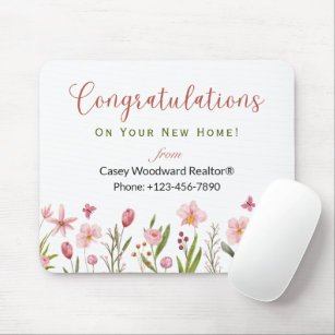 Congratulations Realtor Personalised Pink Flowers Mouse Pad