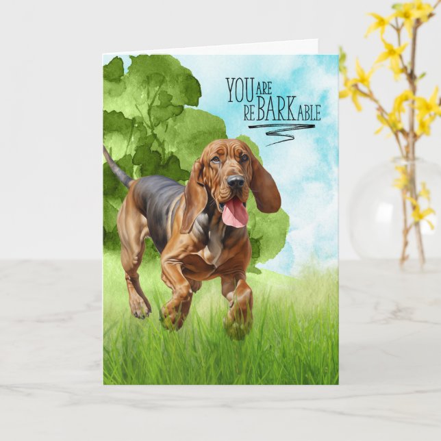 Congratulations reBARKable Bloodhound Dog Card (Yellow Flower)