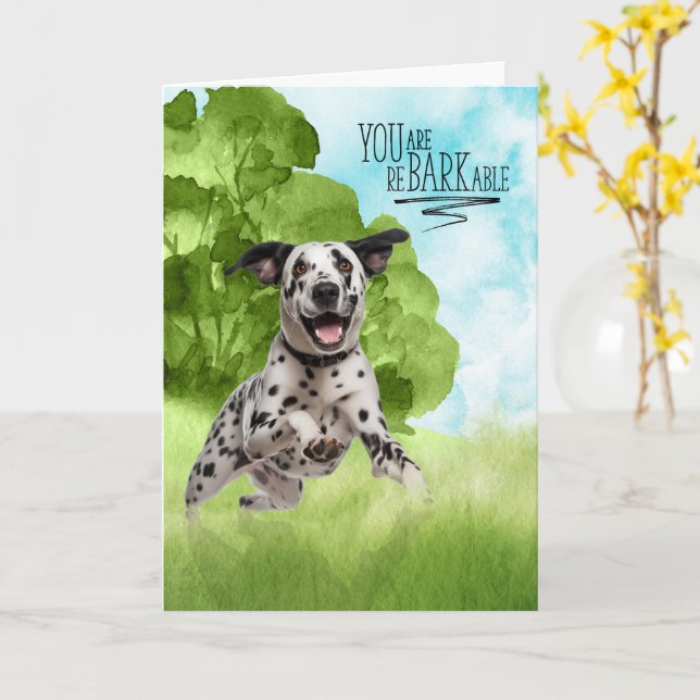 Congratulations reBARKable Dalmatian Dog Card (Yellow Flower)