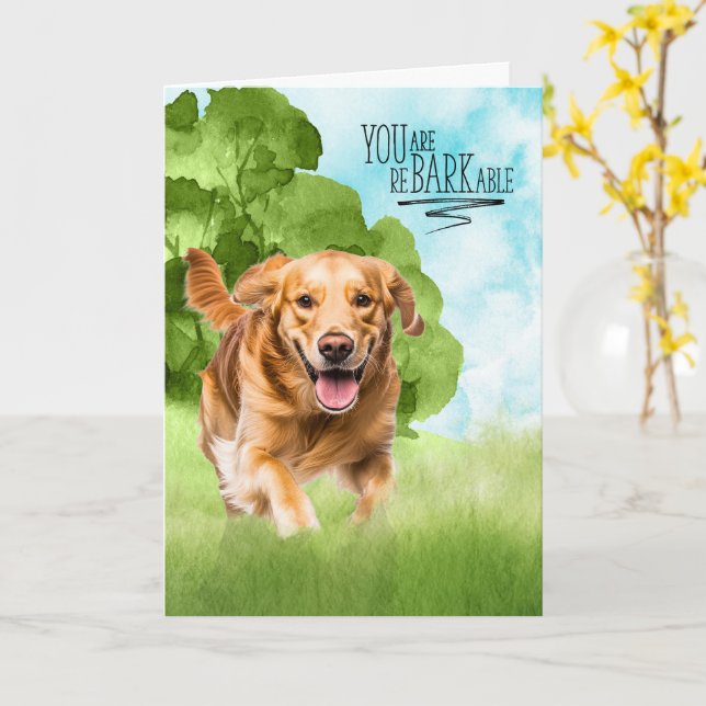 Congratulations reBARKable Golden Retriever Dog Card (Yellow Flower)