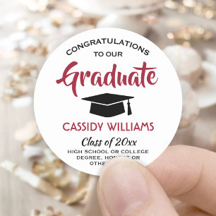 Congratulations Red Black White Modern Graduation Classic Round Sticker