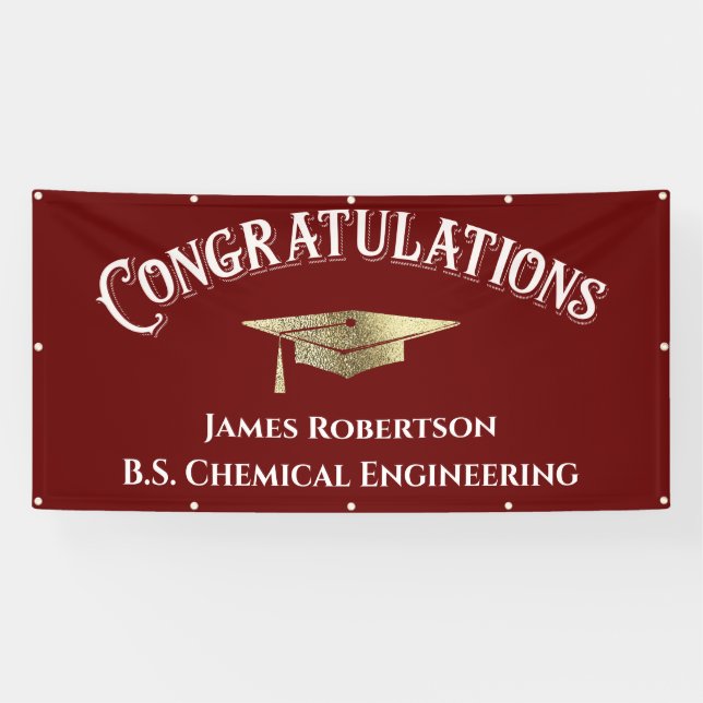 Congratulations Red Burgundy Gold Graduation Banner (Horizontal)