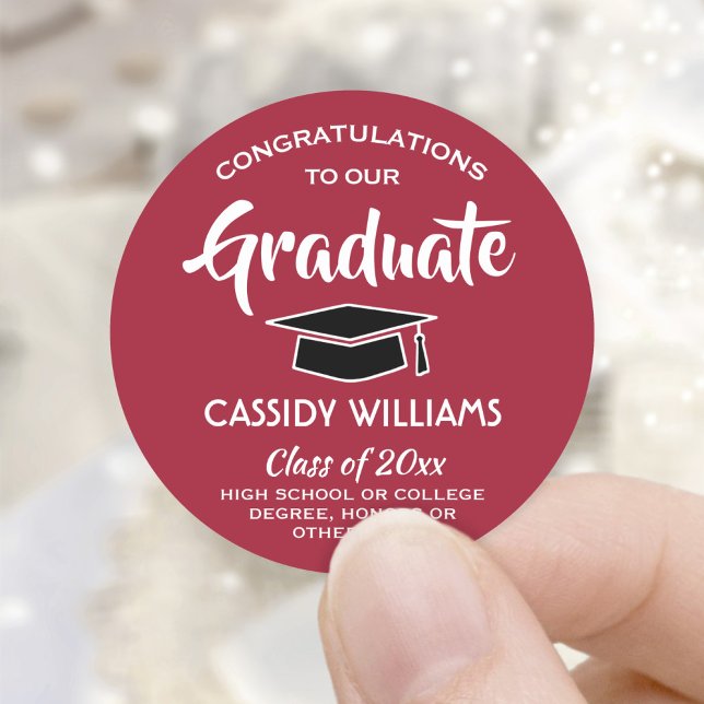 Congratulations Red, White and Black Graduation Classic Round Sticker (Creator Uploaded)