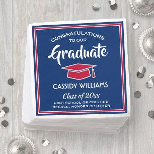 Congratulations Red White Blue Elegant Graduation Napkin