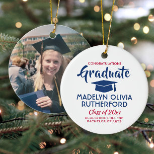 Congratulations Red White & Blue Graduation Photo Ceramic Ornament