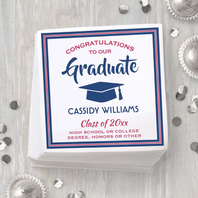 Congratulations Red White & Blue Modern Graduation Napkin (Creator Uploaded)