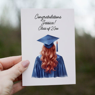 Congratulations Redheaded Female Graduate in Blue Invitation