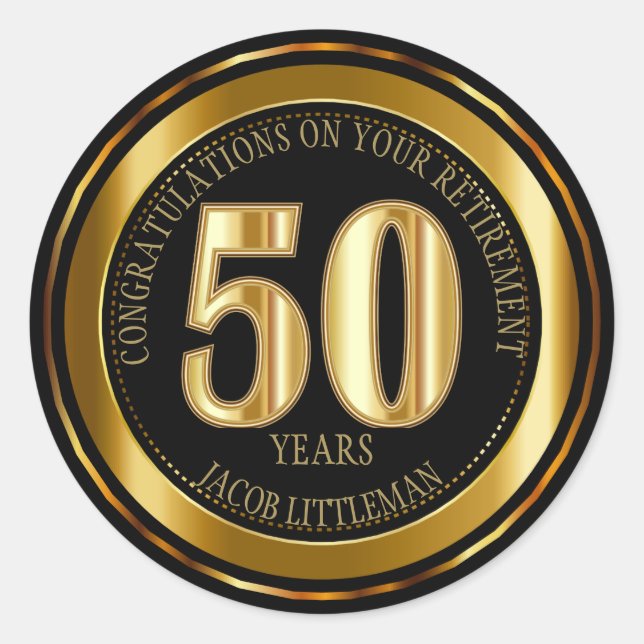 Congratulations Retirement - 50 Years - Gold Classic Round Sticker (Front)