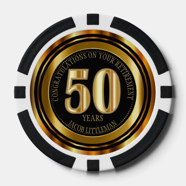 Congratulations Retirement - 50 Years - Gold Poker Chips (Front)