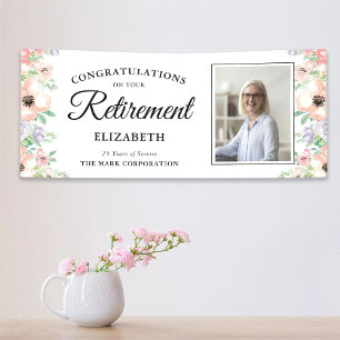 Congratulations Retirement Photo Pastel Floral Banner