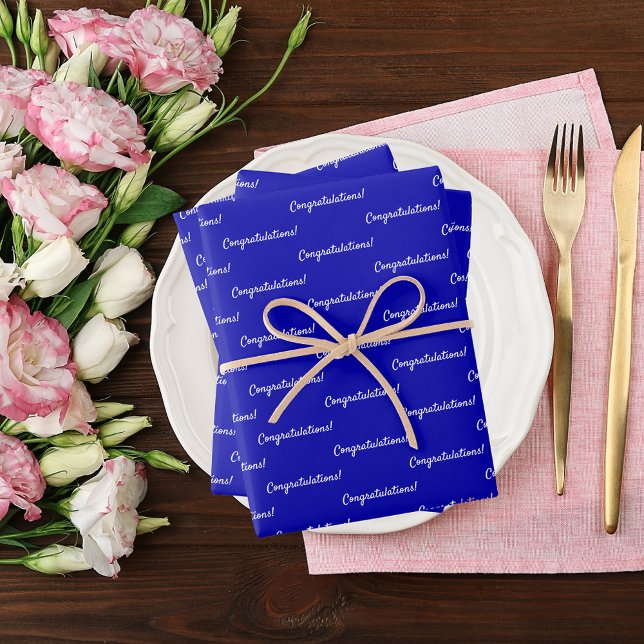 Congratulations royal blue white wrapping paper sheet (Creator Uploaded)