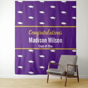 Congratulations Royal Purple and White Graduation Tapestry