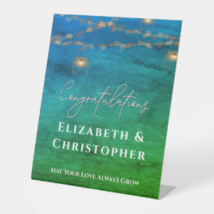 Congratulations Rustic Tea Lights Engagement Party Pedestal Sign