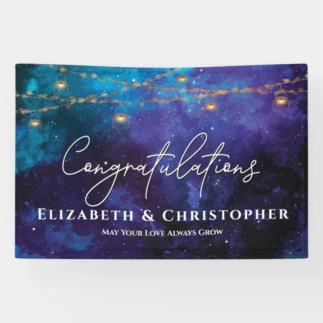 Congratulations Rustic Tea Lights Stars Engagement Banner (Horizontal)