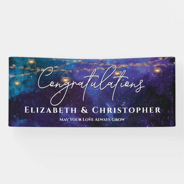 Congratulations Rustic Tea Lights Stars Engagement Banner (Horizontal)