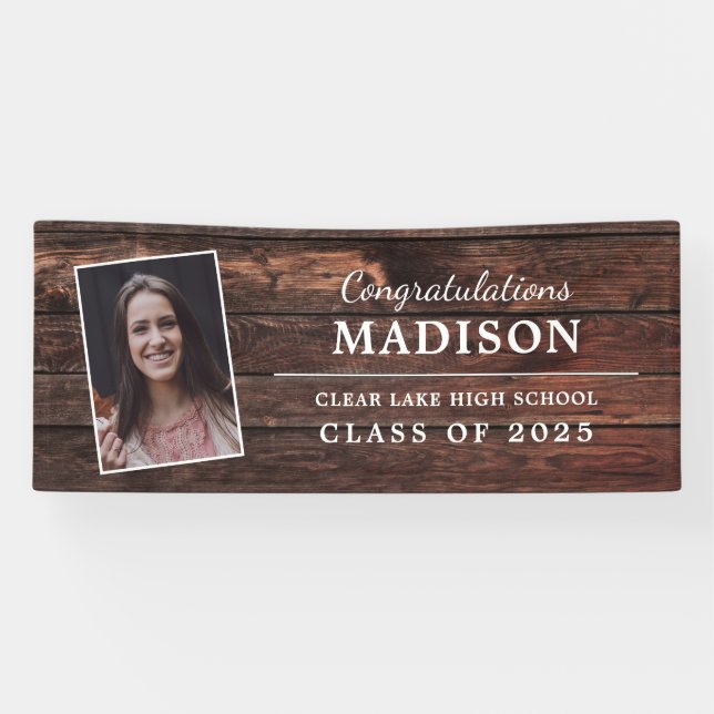 Congratulations Rustic Wood Graduation Photo Banner (Horizontal)