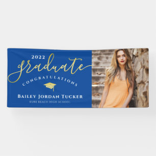Congratulations Script Blue Gold Photo Graduation Banner