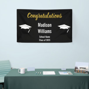 Congratulations Script Gold Black White Grad Name Banner