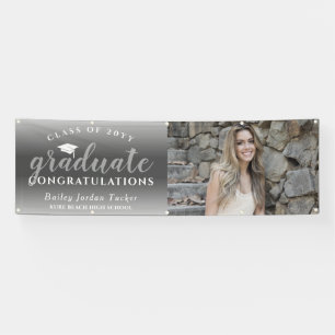 Congratulations Script Grey Ombre Photo Graduation Banner