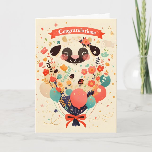 Congratulations Sheep Colourful Flowers Holiday Card (Front)