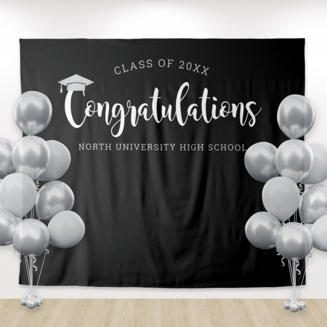 Congratulations Silver Black Graduation Backdrop Tapestry (Creator Uploaded)