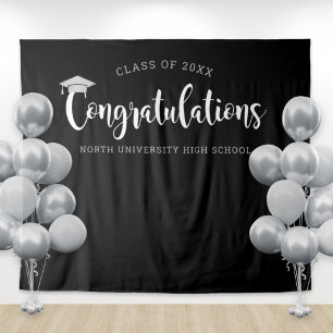 Congratulations Silver Black Graduation Party Tapestry